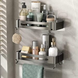 mustorn shower shelves adhesive shower caddy gray shower organizer 2 pack shower rack rustproof bathroom shelf with towel bar and removable hooks