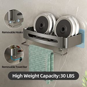 Mustorn Shower Shelves Adhesive Shower Caddy Gray Shower Organizer 2 Pack Shower Rack Rustproof Bathroom Shelf with Towel Bar and Removable Hooks