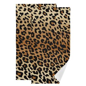 oreayn leopard skin hand towel for bathroom kitchen beach polyester cotton set of 2 leopard animal print fingertip towel soft absorbent 28.3 x 14.4 inch