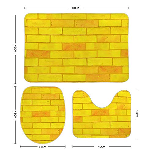 3 Piece Bathroom Rugs Set with Anti-Skid Bottom Yellow Brick Road Machine Wash Bath Rugs Included Bath Mat U-Shaped Contour Mat Lid Toilet Cover