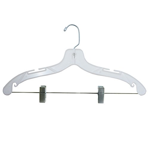 NAHANCO 1500RCHU Plastic Suit Hanger with Metal Swivel Hook and Pinch Clips, Heavy Weight, 17", White (Pack of 25)