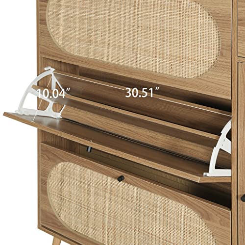 Rattan Shoe Cabinet with 3 Flip Drawers and Side Cabinet, Freestanding Shoe Racks Storage Cabinet with Steady Solid Legs, Entrance Hallway Shoe Organizers Storage Cabinet for Heels,Slippers (Walnut)