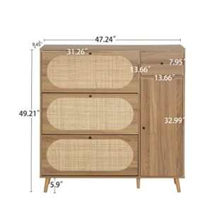 Rattan Shoe Cabinet with 3 Flip Drawers and Side Cabinet, Freestanding Shoe Racks Storage Cabinet with Steady Solid Legs, Entrance Hallway Shoe Organizers Storage Cabinet for Heels,Slippers (Walnut)