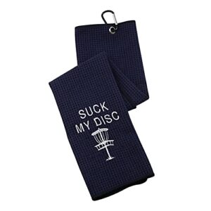 funny disc golf towel golf towel embroidered golf towel gift suck my disc golf towel with clip (suck my disc)