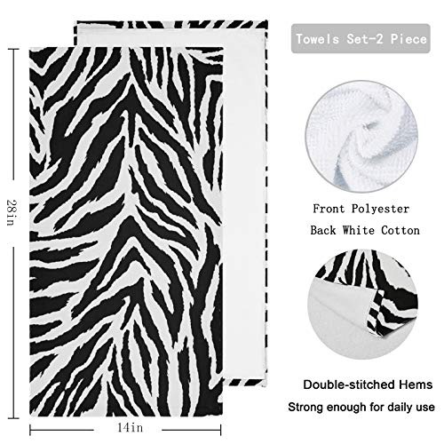 Naanle Simple Style Zebra Pattern Soft 2 Piece Fluffy Guest Hand Towels, Multipurpose Decor for Bathroom, Hotel, Gym and Spa (14" x 28",Black White)