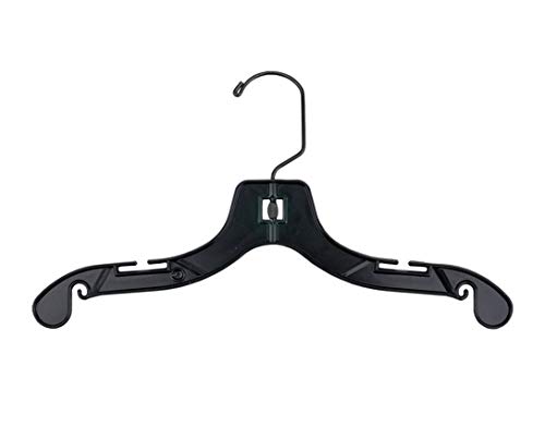 NAHANCO 2412BH Children's Plastic Hangers, Super Heavy Weight Shirt Hangers, Black Swivel Hook, 12" Black (Pack of 100)