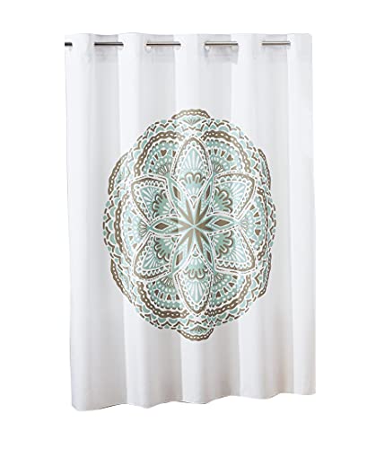 Hookless Henna Medallion Shower Curtain with Peva Liner, 71 in x 74 in, Spa