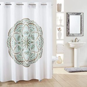 Hookless Henna Medallion Shower Curtain with Peva Liner, 71 in x 74 in, Spa