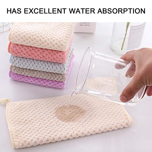 Onlup Hand Towel with Hanging Loop, Hanging Hand Towels, Super Absorbent Soft Hand Towels Kids Kitchen, Hanging Kitchen Towels, Machine Washable Towel Fast Drying, Set of 5, 30cmX30cm