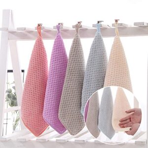 Onlup Hand Towel with Hanging Loop, Hanging Hand Towels, Super Absorbent Soft Hand Towels Kids Kitchen, Hanging Kitchen Towels, Machine Washable Towel Fast Drying, Set of 5, 30cmX30cm