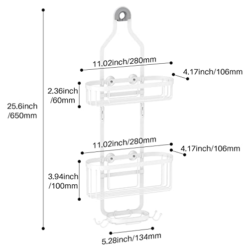 Kadolina Bathroom Hanging Shower Organizer, Over Head Shower Caddy Shower Storage Rack Basket with Hooks for Razor and Sponge Rustproof, White