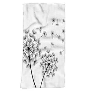 swono black dandelions and flying fluff hand towel cotton washcloths,white with two stylized dandelions and fluff comfortable soft towels for bathroom spa gym yoga beach kitchen,hand towel 15x30 inch