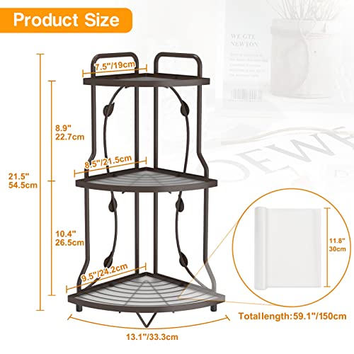 Msoesticc.dl 3 Tier Bathroom Organizer Countertop with Cabinet Liner, Bathroom Counter Organizer Corner Shelf Stand for Kitchen Pantry Living Room - Non-Slip & Free-Standing