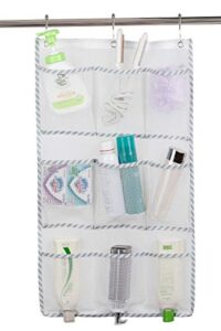 alyer 9 pockets big mesh shower caddy hanging bathroom storage organizer with 3 rings (stripe)