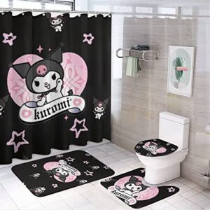 fmsnupz 4pcs anime shower curtain set, cute bathroom decor with non-slip rugs, toilet lid cover and bath mat, waterproof fabric shower curtains with 12 hooks, 70.8"x70.8"