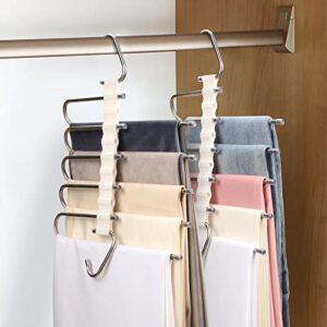 pants hangers space saving, 2 pack non-slip pants rack hanger organizer for closet, stainless steel multiple layers multifunctional pants organizer for clothes, pants, jeans, scarf, trousers