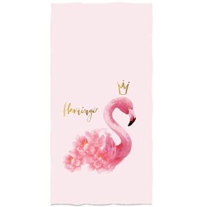 watercolor pink flamingo with golden crown hand towels 13.6*29 fancy pink animal pink backdrop bath towels highly absorbent kitchen dish towels for household daily use | home decoration | gym spa
