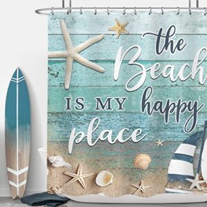 lightinhome beach shower curtain 60wx72h inches rustic wooden plank positive inspirational quote coastal ship starfish seashell cloth fabric waterproof polyester bathroom home decor set with hooks