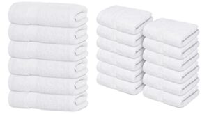 infinitee xclusives premium white hand towels 6 pack, 16x28 inches, hotel and spa quality + washcloths set – pack of 12, 13x13 inches 100% cotton wash cloths for your body and face towels