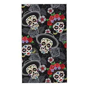 perinsto sugar skulls hand towel day of the dead decorative fingertip towels multipurpose for bathroom kitchen gym and spa, 27.5" x 15.7"