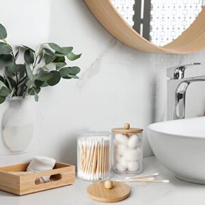 SGHUO Bamboo Bathroom Accessories Sets of 4, Soap Dispenser, 2 Qtip Holder Jars, Toothbrush Holder, Bathroom, Boho Decor