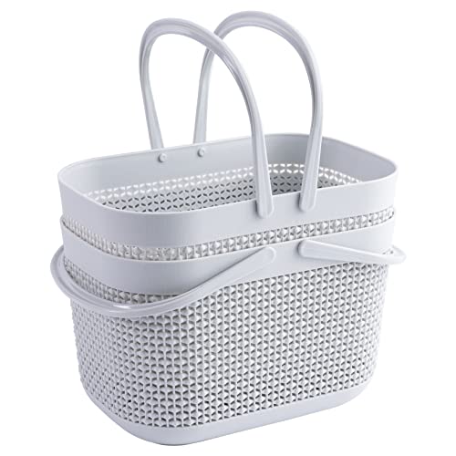 2 Pcs Portable Shower Caddy Tote, Plastic Storage Caddy Basket with Handle for College, Dorm, Bathroom, Garden, Cleaning Supplies, Gray