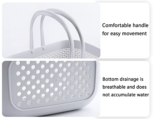 2 Pcs Portable Shower Caddy Tote, Plastic Storage Caddy Basket with Handle for College, Dorm, Bathroom, Garden, Cleaning Supplies, Gray