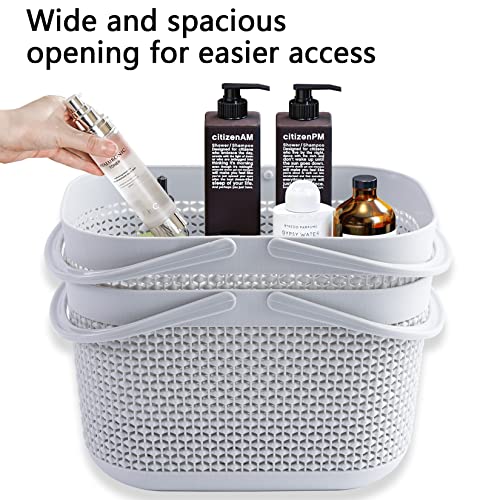 2 Pcs Portable Shower Caddy Tote, Plastic Storage Caddy Basket with Handle for College, Dorm, Bathroom, Garden, Cleaning Supplies, Gray