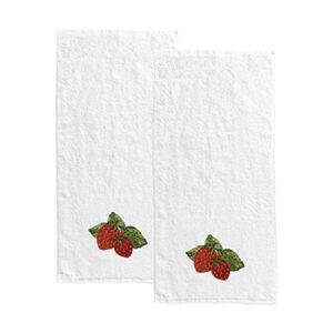 white hand towels set of 2 face towels brightly colored watercolor strawberries comfortable 100%cotton premium quality soft and absorbent bath towel for home hotel bathroom 15 x 30 inch