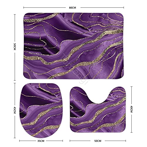 Tamengi Bathroom Rugs Set 3 Pieces - Purple Agate Gold Glitter Glam 1 Bath Rugs Ultra Soft Absorbent Non-Slip Bath Mats Set for Tub Shower Bathroom Floors Accessories 20 inch×32 inch (od16yc8mkh0s)