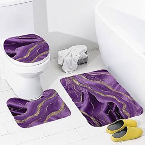 Tamengi Bathroom Rugs Set 3 Pieces - Purple Agate Gold Glitter Glam 1 Bath Rugs Ultra Soft Absorbent Non-Slip Bath Mats Set for Tub Shower Bathroom Floors Accessories 20 inch×32 inch (od16yc8mkh0s)