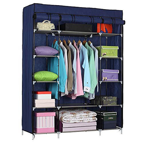 Storage Closet for Clothes 52 Inch Portable Clothes Closet Wardrobe Storage Organizer with Non-Woven Fabric,Navy