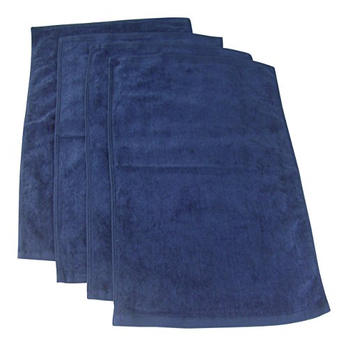 Fingertip Towels 100% Cotton - Terry-Velour _4 _ Pack 11" x 18" _ Navy Blue.