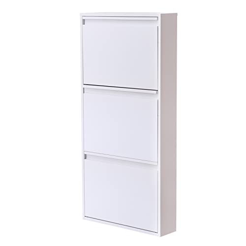 3 Drawer Modern Shoe Cabinet Entryway Shoe Storage Cabinet, 3 Flip Drawers Shoe Cabinet, Hidden Shoe Storage Rack Shelf Wall Mounted Shoe Rack Cabinet, Shoe Drawer Organizer (White)