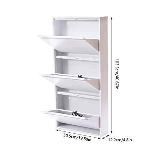 3 Drawer Modern Shoe Cabinet Entryway Shoe Storage Cabinet, 3 Flip Drawers Shoe Cabinet, Hidden Shoe Storage Rack Shelf Wall Mounted Shoe Rack Cabinet, Shoe Drawer Organizer (White)