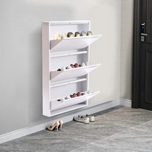 3 Drawer Modern Shoe Cabinet Entryway Shoe Storage Cabinet, 3 Flip Drawers Shoe Cabinet, Hidden Shoe Storage Rack Shelf Wall Mounted Shoe Rack Cabinet, Shoe Drawer Organizer (White)