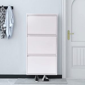 3 Drawer Modern Shoe Cabinet Entryway Shoe Storage Cabinet, 3 Flip Drawers Shoe Cabinet, Hidden Shoe Storage Rack Shelf Wall Mounted Shoe Rack Cabinet, Shoe Drawer Organizer (White)