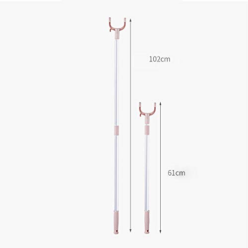 Closet Stick Pole,Closet Hook,Fashion Aluminum Alloy Telescopic Extending Reach Stick Clothes Poles/Rod/Hanger/Fork/Rail/Hooker/Stick for Clothes Rack/Closet/Ceiling/Shelf (Lotus Color)