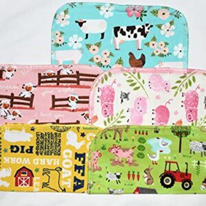 1 Ply Printed Flannel 8x8 Inches Little Wipes Set of 5 Farm Life