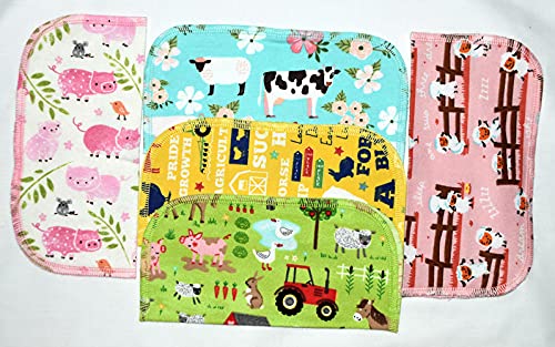 1 Ply Printed Flannel 8x8 Inches Little Wipes Set of 5 Farm Life