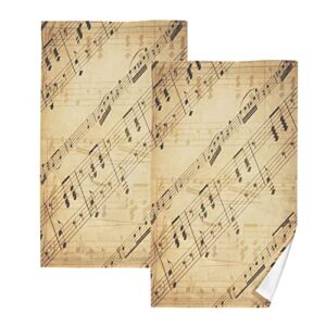 kigai vintage music note hand towels set of 2, highly absorbent soft towel decorative cotton hand towel for kitchen bathroom 16x28 inch