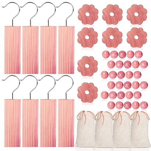 Langxinese Delux 50 Pk Cedar Blocks for Clothes Storage 8 Hang Ups 8 Flower Rings 4 Sachets 30 Balls Clothes Protector, Storage Accessories Closets & Drawers Freshener,Cedar for Chest.