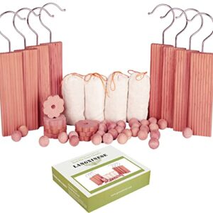 Langxinese Delux 50 Pk Cedar Blocks for Clothes Storage 8 Hang Ups 8 Flower Rings 4 Sachets 30 Balls Clothes Protector, Storage Accessories Closets & Drawers Freshener,Cedar for Chest.