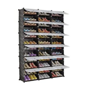 portable shoe storage cabinet with door, 72 pairs shoe storage cabinet, 12-tier portable 36 grids shoe cabinet for entryway, bedroom, children's room, expandable for heels, boots, slippers, black