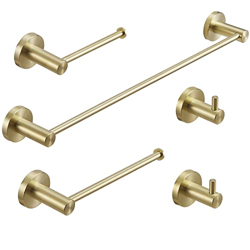 Bathroom Towel Bar Holder Sets, 5-Piece Brushed Gold Bathroom Hardware Set, Stainless Steel Bath Accessories Kit Wall Mounted