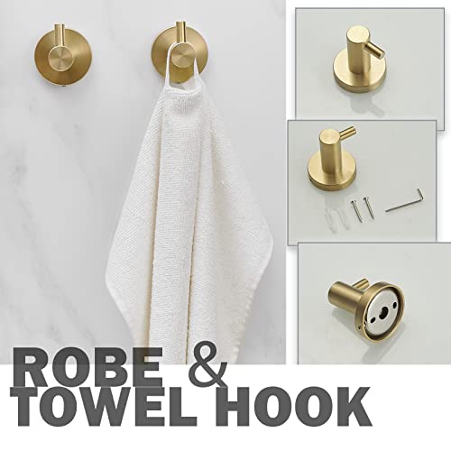 Bathroom Towel Bar Holder Sets, 5-Piece Brushed Gold Bathroom Hardware Set, Stainless Steel Bath Accessories Kit Wall Mounted