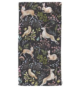ofloral deer and rabbit hand towels cotton washcloths,watercolor flowers and bird on branch dark super-absorbent soft towels for bath/yoga/golf/hair/face towel for men/women 15x30 inch
