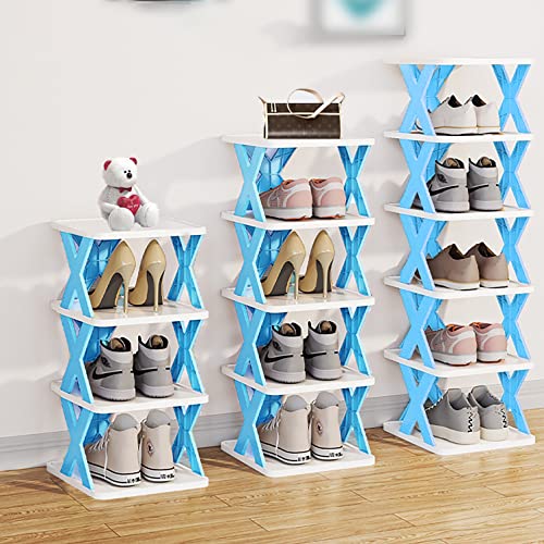 Nicunom Free Standing Shoe Rack Organizer Narrow, 7 Tier Plastic Shoe Storage Organizer, Stackable Shoe Cube Racks, Free Standing Shoe Shelf Organizer for Entryway, Hallway, Closet, Bedroom