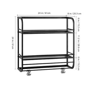 2 Tier Industrial Bathroom Shelves Wall Mounted, Large Towel Racks Storage Shelf, 24 " Metal Rustic Wall Shelves Over Toilet with Towel Bar and 10 Hooks Rack, Utility Storage Shelf Rack,Retro Black