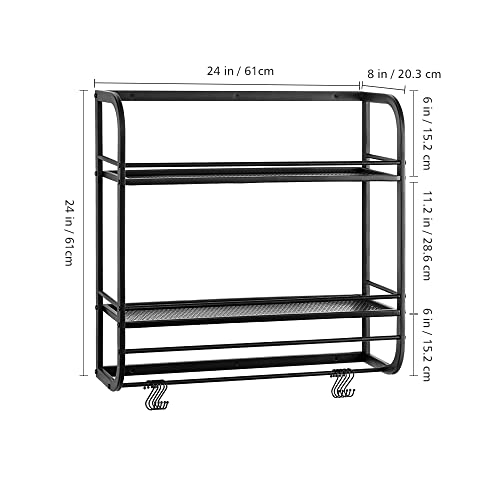 2 Tier Industrial Bathroom Shelves Wall Mounted, Large Towel Racks Storage Shelf, 24 " Metal Rustic Wall Shelves Over Toilet with Towel Bar and 10 Hooks Rack, Utility Storage Shelf Rack,Retro Black